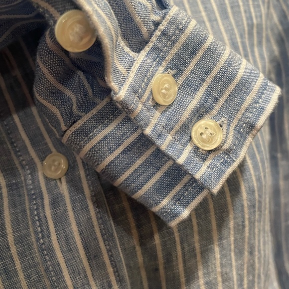 Lord & Taylor linen striped button front shirt blouse size petite extra small - Picture 8 of 11
